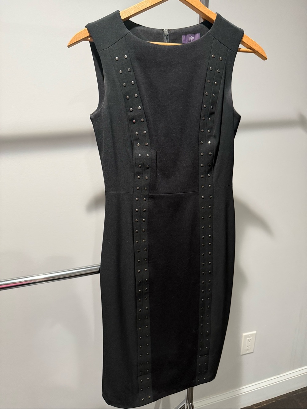 NYDJ Black Stud-Trim Midi Sheath Dress